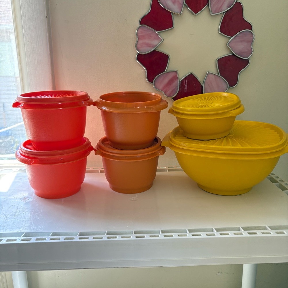 Set Of 6 Vintage Tupperware Autumn Fall Harvest Servalier Bowls